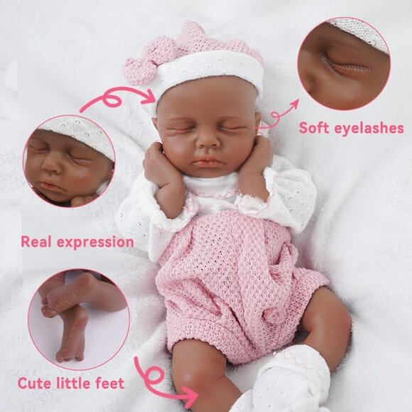 🆕12Inch Realistic Full Body Silicone Reborn tan Baby Girl Sleeping Reborn Dolls - Picture 5 of 9